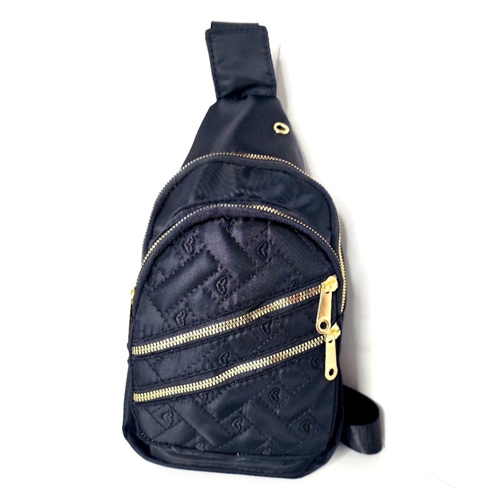 Stylish Black Women's Multi Compartment Quilted Sling Crossbody Bag